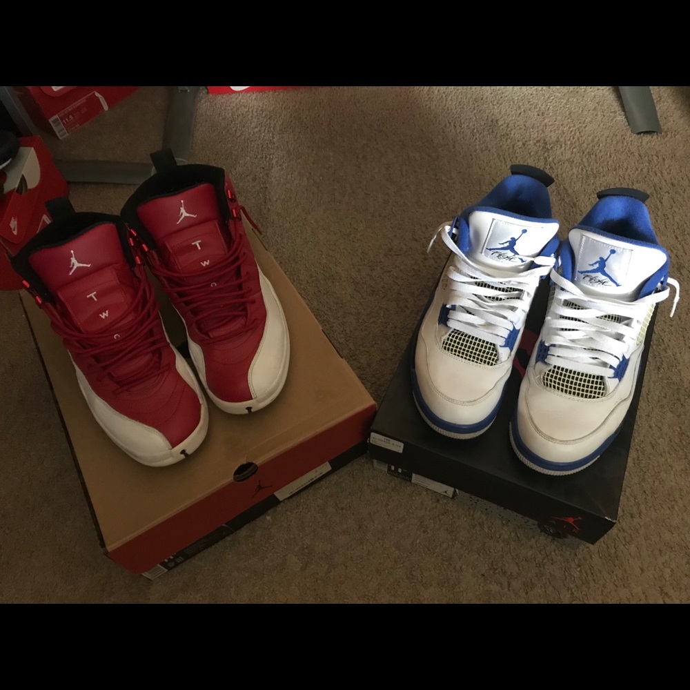Jordan 12’s gym reds & Air Jordan 4’s Game Royal